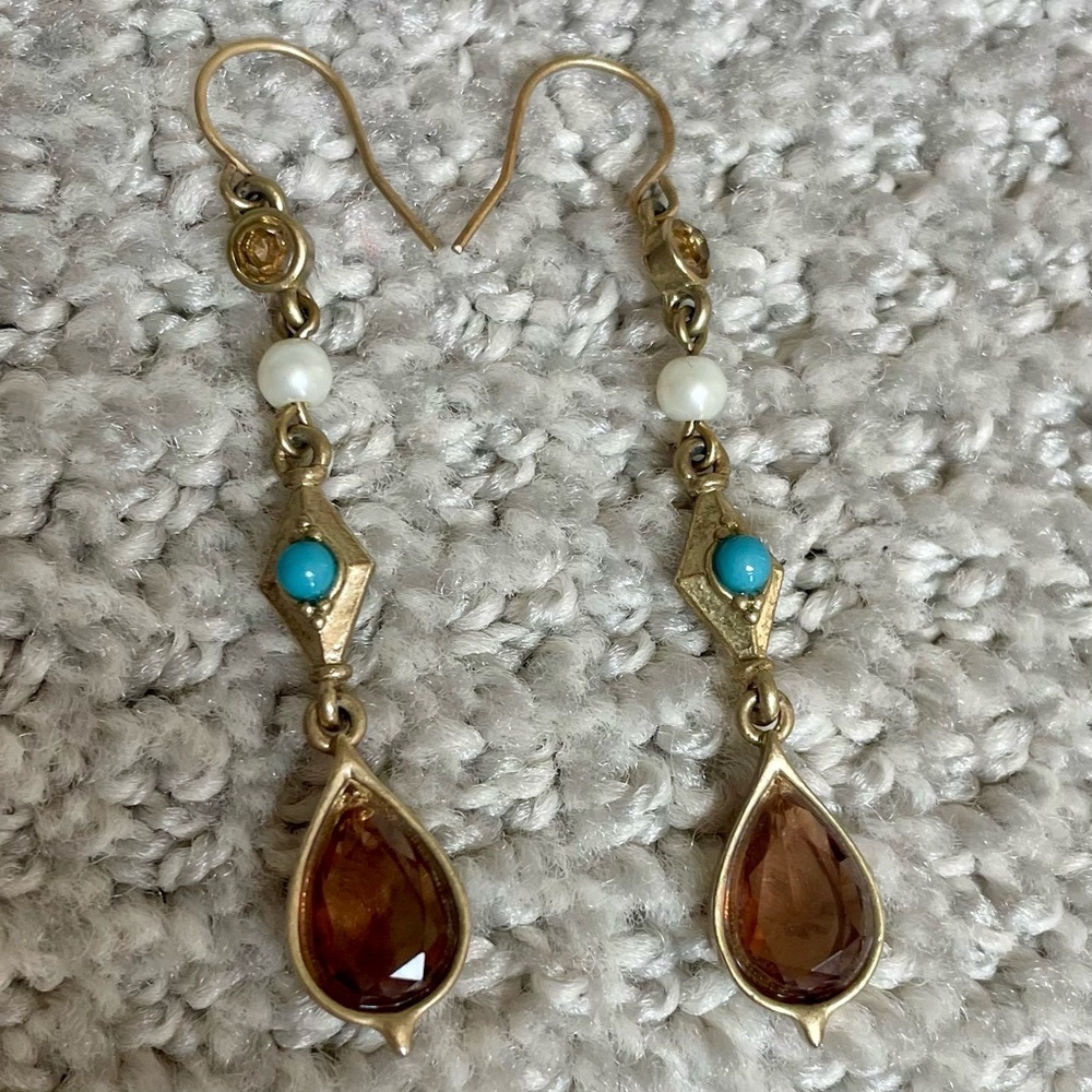Lauren Ralph Lauren 90's Y2K Matte Gold Dangle Charm Necklace Earring Set Work - Picture 7 of 10